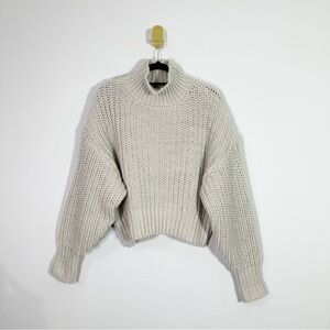 H&M Beige Wool Blend Chunky Drop Shoulder Oversize Knit Turtleneck Sweater